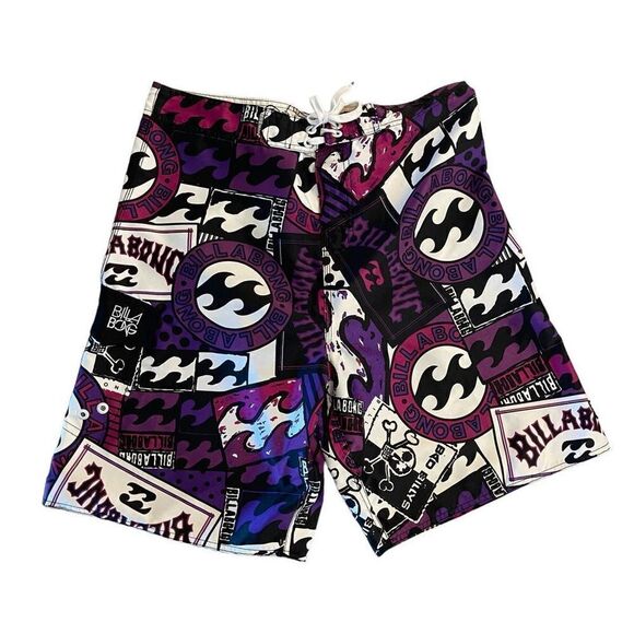 Billabong Mens Boardshorts Skulls Bad Billy Logo Purple White Size 36 - Picture 1 of 7